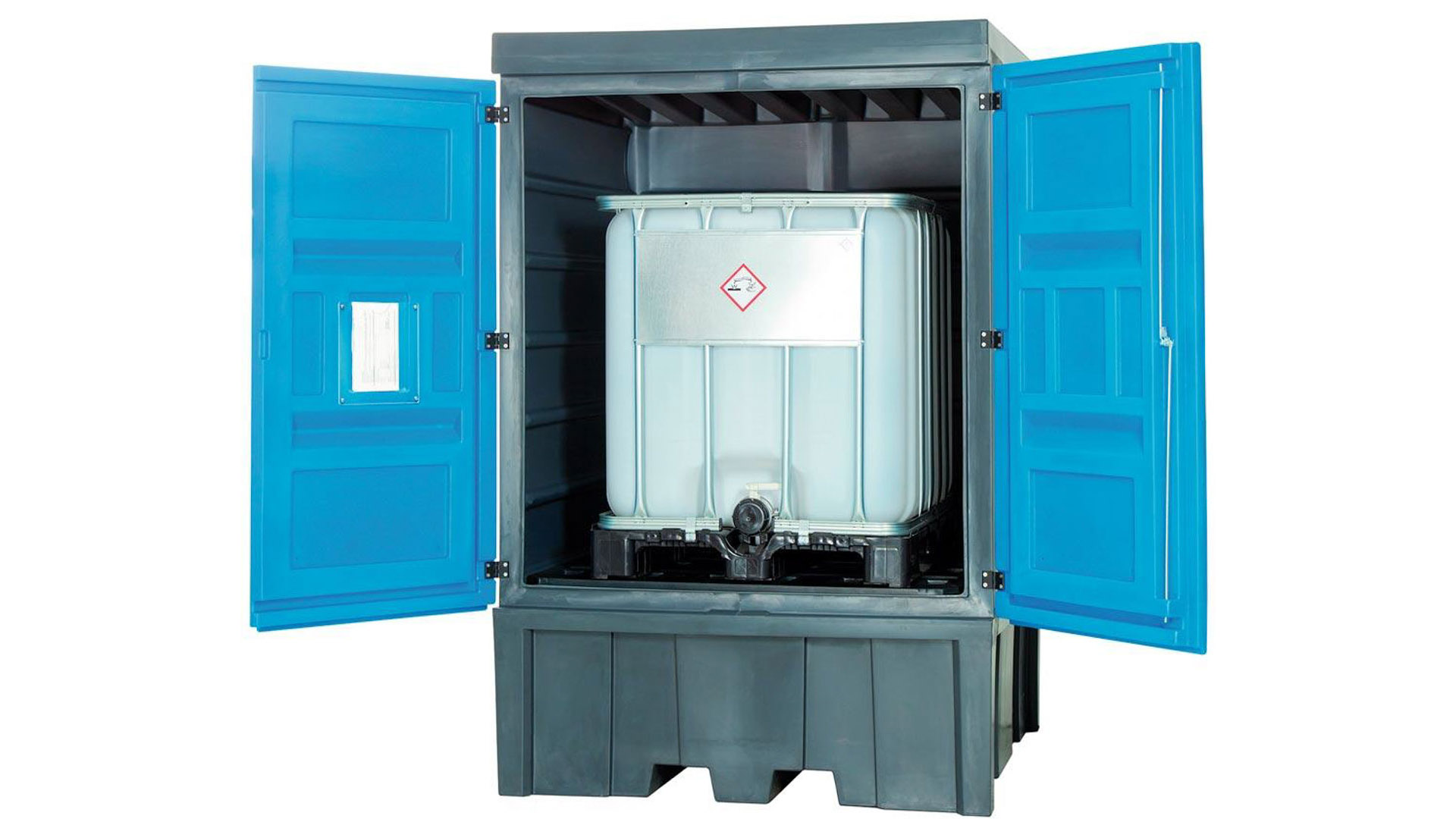 Gefahrstoff-Depot aus Polyethylen, zur Lagerung von 4 Fässern a 200 l oder 1 IBC, Auffangvolumen 1000 l, BxTxH 1560x1550x2330 mm