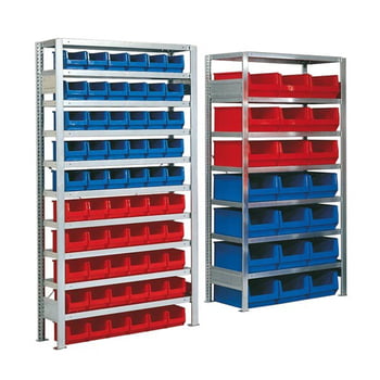 Kleinteileregal, Magazinregal - Robustes Regalsystem für Sichtlagerkästen - Grundfeld mit 36 Kästen - Sortimentsregal - Sichtlagerboxen - 2.000 x 1.060 x 425 mm (HxBxT)