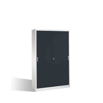 Aktenschrank mit Schiebetüren, Büroschrank, Stahlschrank, 8 Fachböden, Korpusfarbe schwarzgrau, Frontfarbe schwarzgrau, 1.950 x 1.600 x 400 mm (HxBxT)