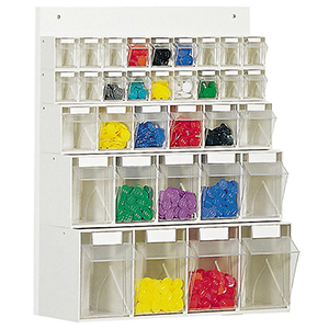 Kleinteilemagazin - Regalwand, BxTxH 600x108x410 mm, 30 Kästen, 12xGr. 6, 18xGr. 9, Gehäusefarbe weiß