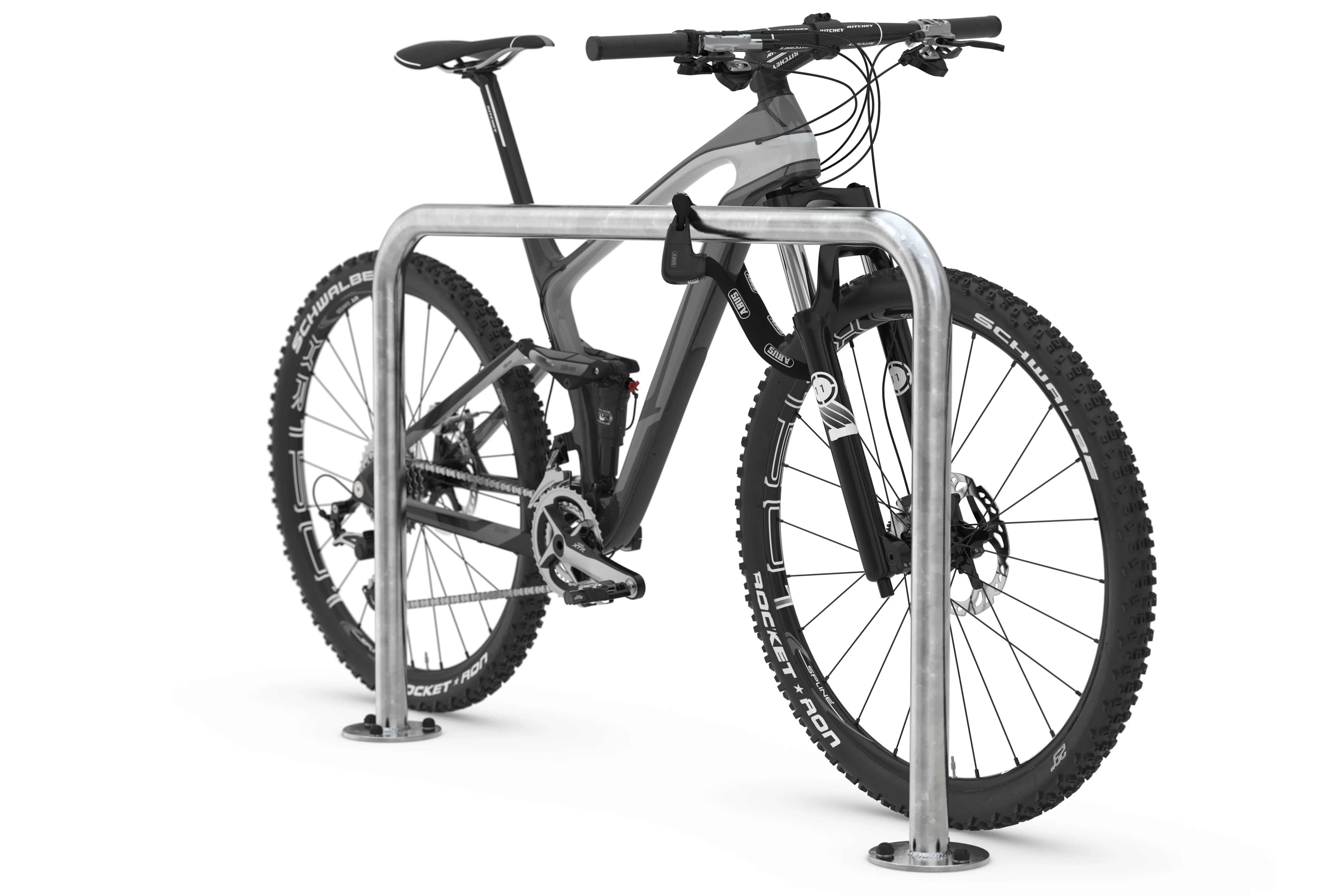 Fahrradbügel, Anlehnbügel aus verzinktem Stahlrohr 48 mm, LxH 1000x1150 mm, zum Einbetonieren