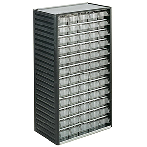 Kleinteilemagazin mit 24 Schubladen BxTxH 92x175x59 mm, Polypropylen (PP) RAL 7021 grau, Aussenmasse BxTxH 310x180x550 mm