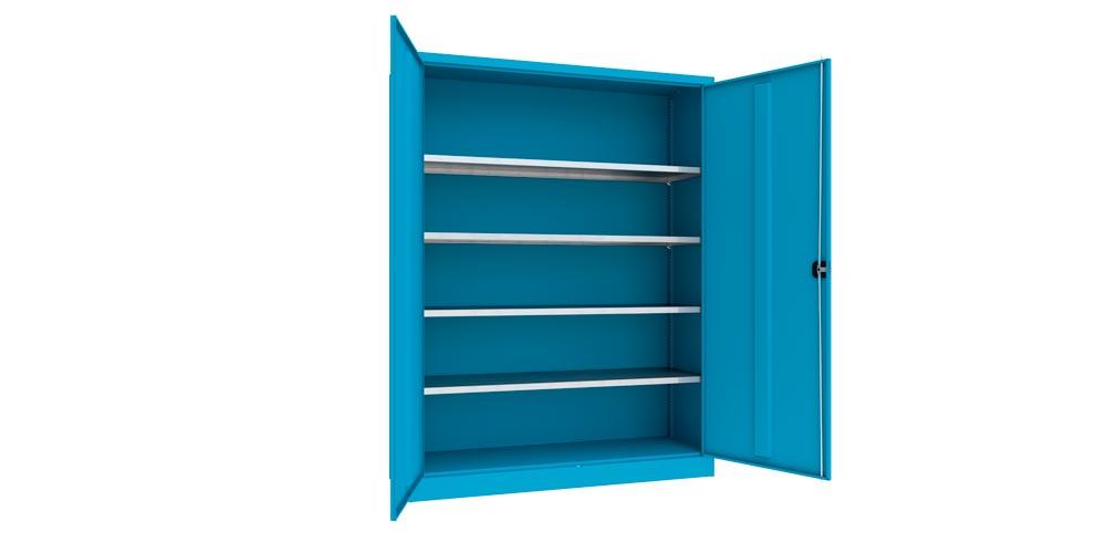 Flügeltürenschrank - Vollblechtüren - 1.950x1.500x500 mm (HxBxT) - 4 Einlegeböden verzinkt - Zylinderschloss - himmelblau
