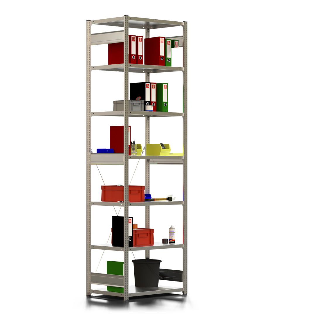 Fachbodenregal BERT - Breite: 87,5 cm - Tiefe: 60 cm - Höhe: 300 cm - 7 Böden - Grundregal