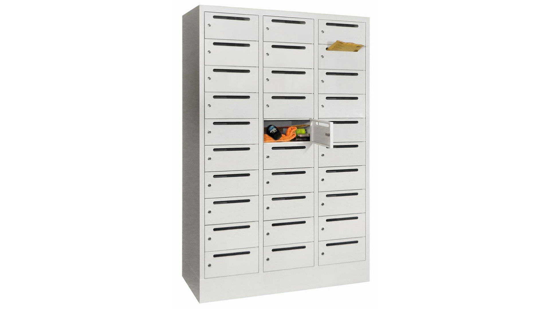 Postverteilerschrank, Breite 90 cm, Höhe 185 cm, Tiefe 50 cm, 30 Fächer