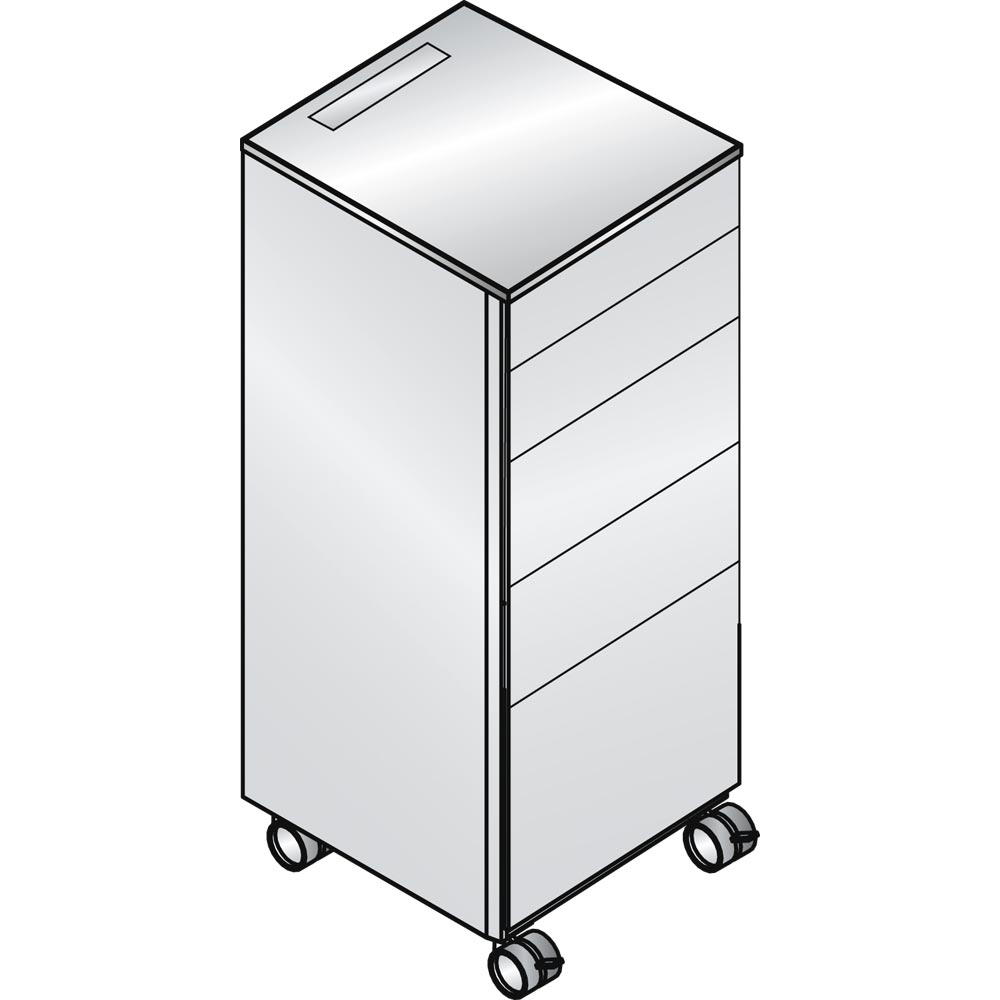 Kühlschrank-Caddy, BxTxH 500x600x1157mm, 3 Schuladen + Abfallsammler RAL 9016