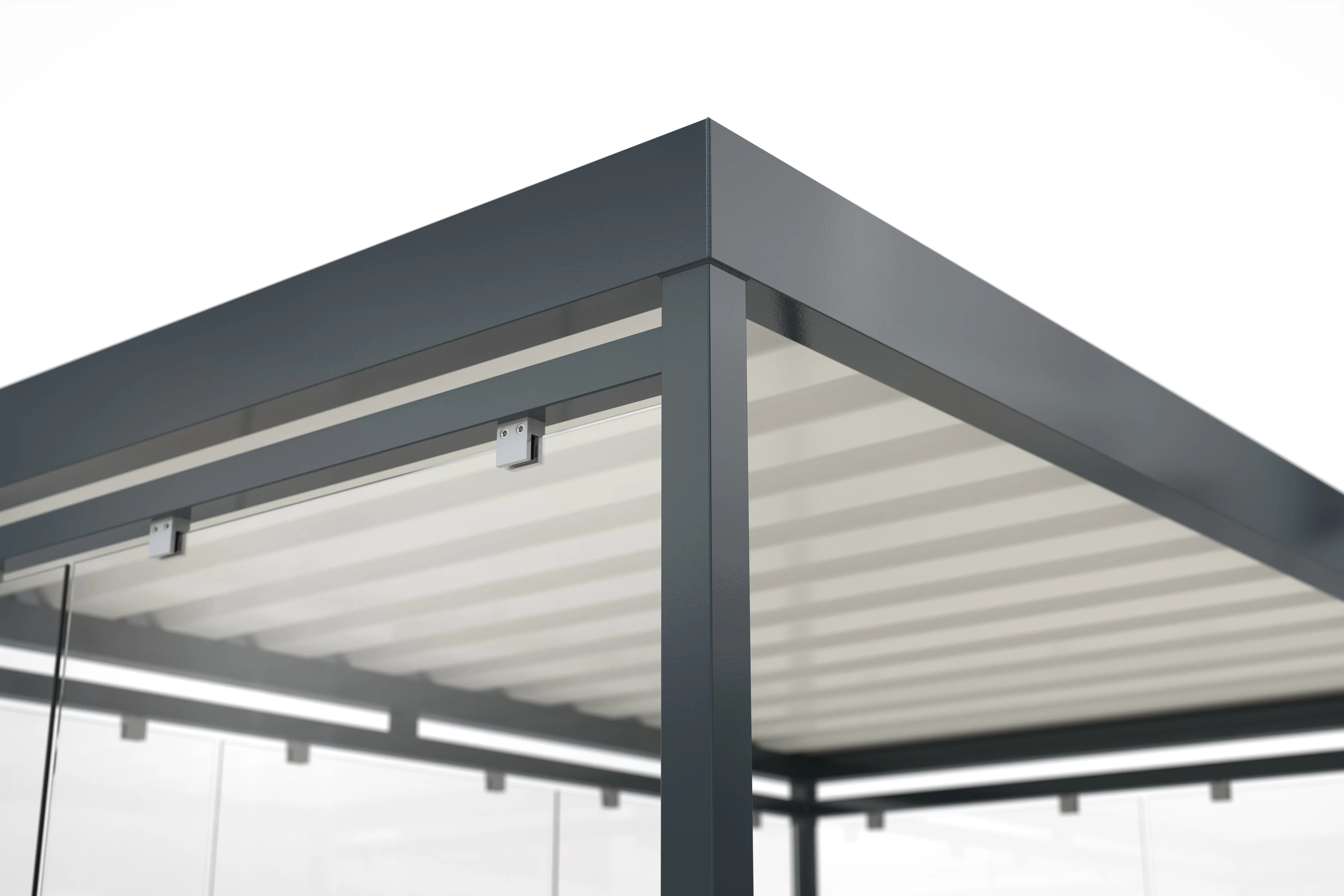 Raucherunterstand, Fahrgastunterstand, Bushaltestelle, Flachdach, für 4-5 Personen, Anthrazitgrau, ESG, 2.510 x 2.165 x 2.165 mm (HxBxT), Typengeprüft