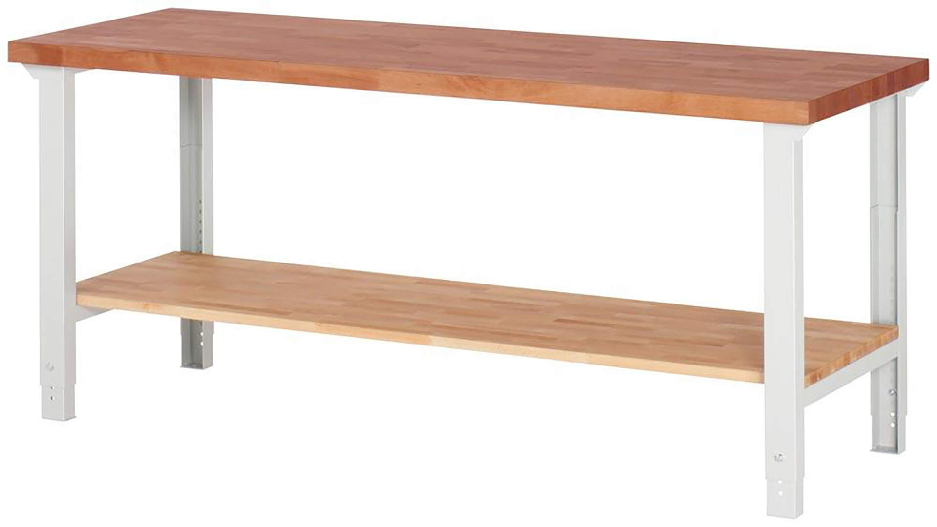 Werkbank 7000 BR, B2000xT700xH790-1140 mm, Platte Buche 40 mm, inkl. Buche-Ablageboden, zerlegte Anlieferung, RAL 7035