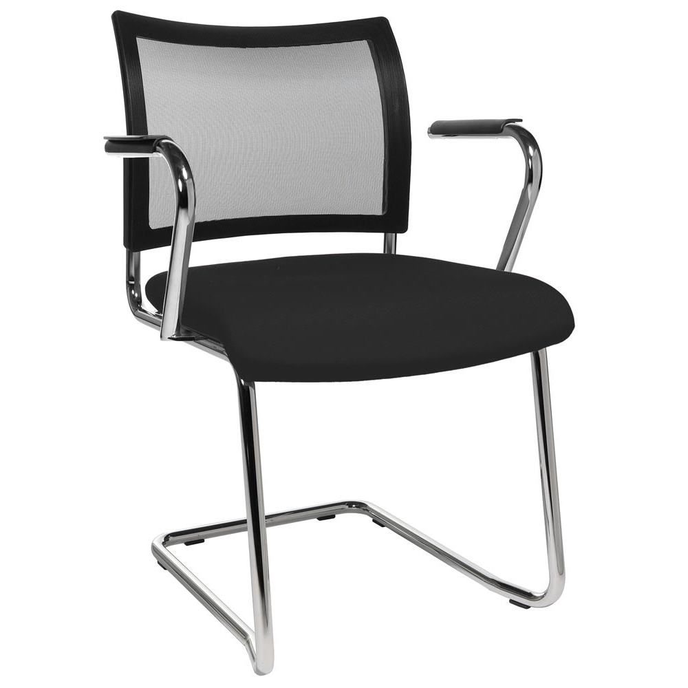 Schwingstuhl, Freischwinger, Sitz-BxTxH 480x450x450 mm, Gesamthöhe 850 mm, Gestell verchromt, Netzrücken schwarz, Sitzpolster schwarz, VE 2 Stück.,