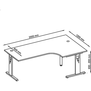 Eckschreibtisch, höhenverstellbar, BxTxH 2000x800-1200x650-850 mm, C-Fuß-Gestell, Platte weiß