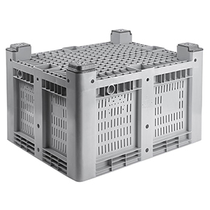 Palettenbox, PE, BxTxH 1200x1000x760 mm, Volumen 610 l, Farbe grau, 4 Füße, Boden + Wände durchbrochen