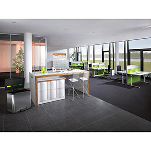 Tretmülleimer, Volumen 3x9 l, BxTxH 470x340x430 mm, Gehäuse Stahlblech schwarz, Kunststoff-Deckel schwarz mit Soft-Close