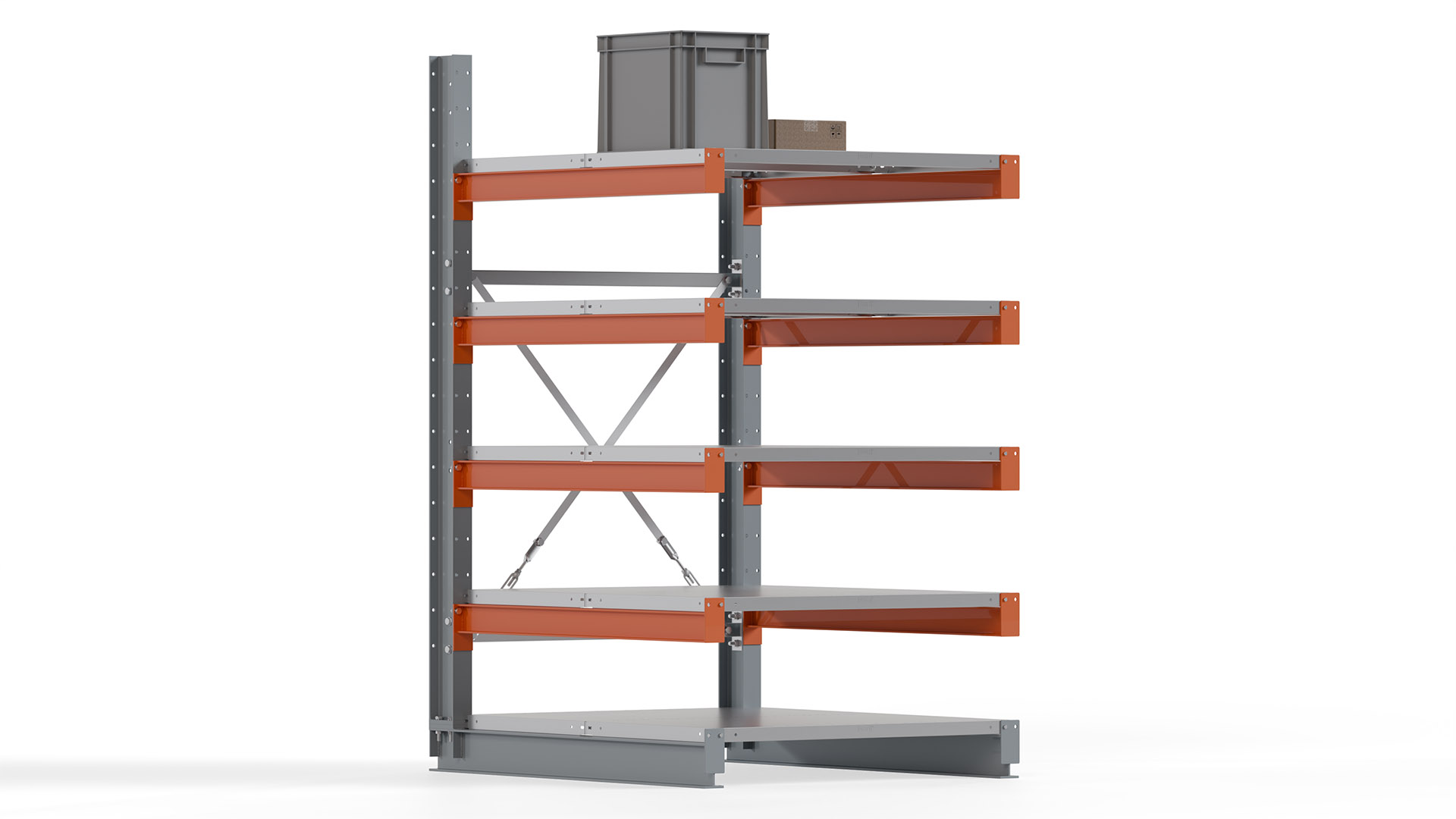 Kragarmregal KARL basic - lackiert - Breite: 100 cm - Höhe: 200 cm - Tiefe: 120 cm - Traglast je Kragarm: 370 kg - einseitig