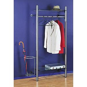 Wandgarderobe, Edelstahl-Wandgarderobensystem, Grundelement, Kleiderbügelstange, 2 Glasböden aus Sicherheitsglas, BxTxH 845x400x1900 mm