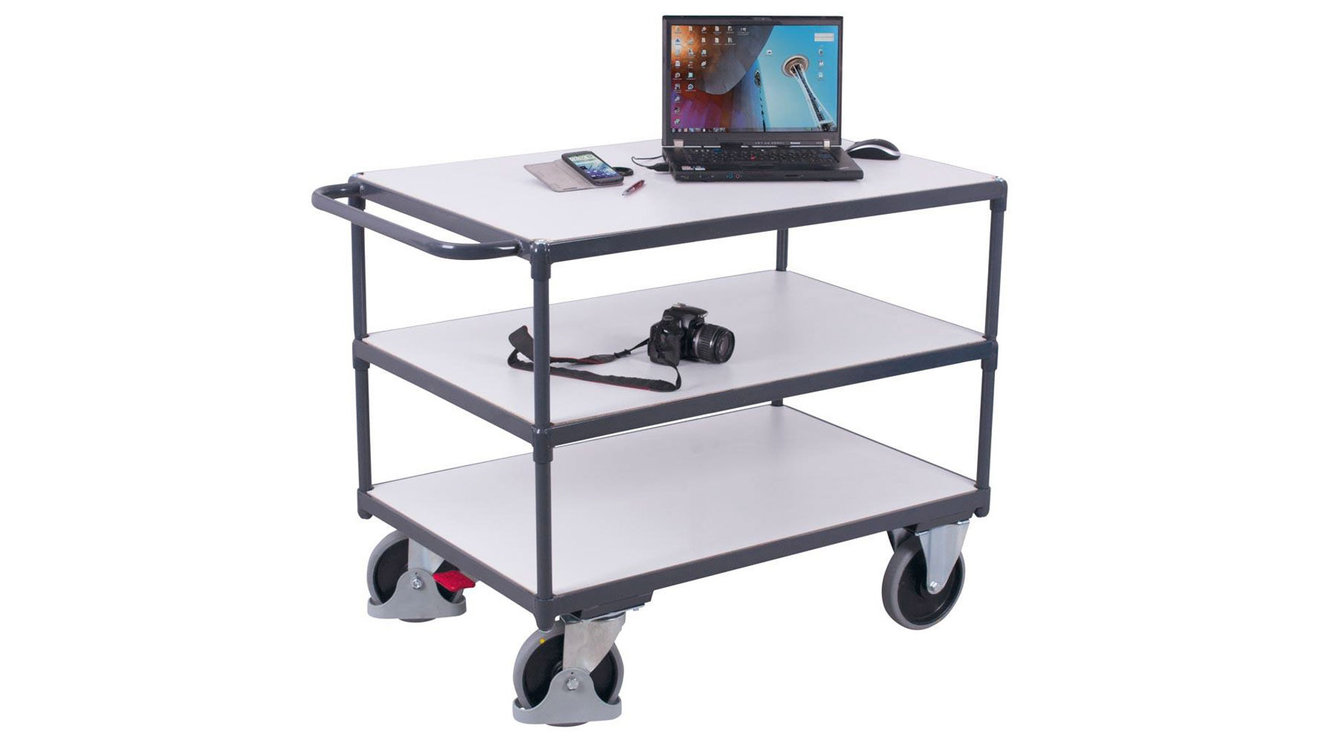 Leitfähiger ESD Tischwagen - 3 Ladeflächen 800 x 1.200 mm - Traglast 500 kg