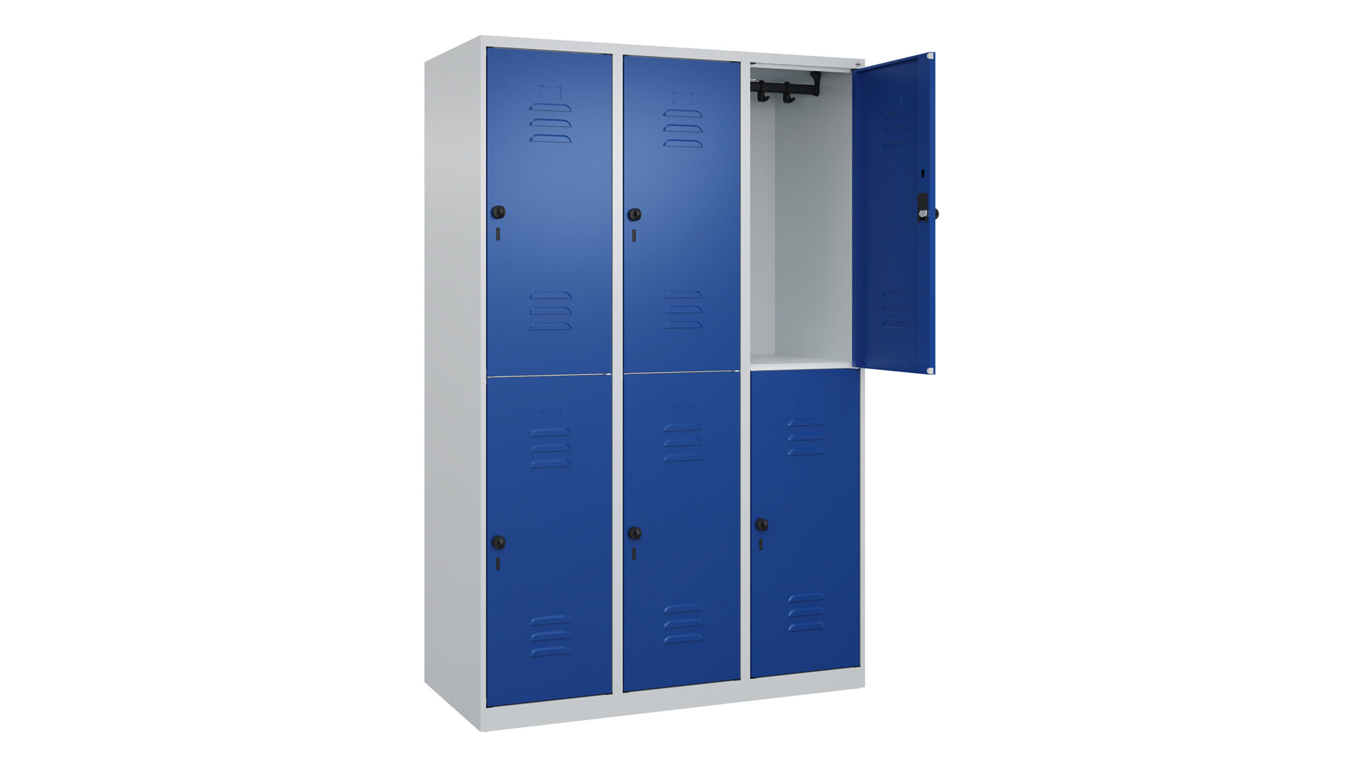 Garderobenspind doppelstöckig, Breite 120 cm, Höhe 185 cm, Tiefe 50 cm, 6 Fächer