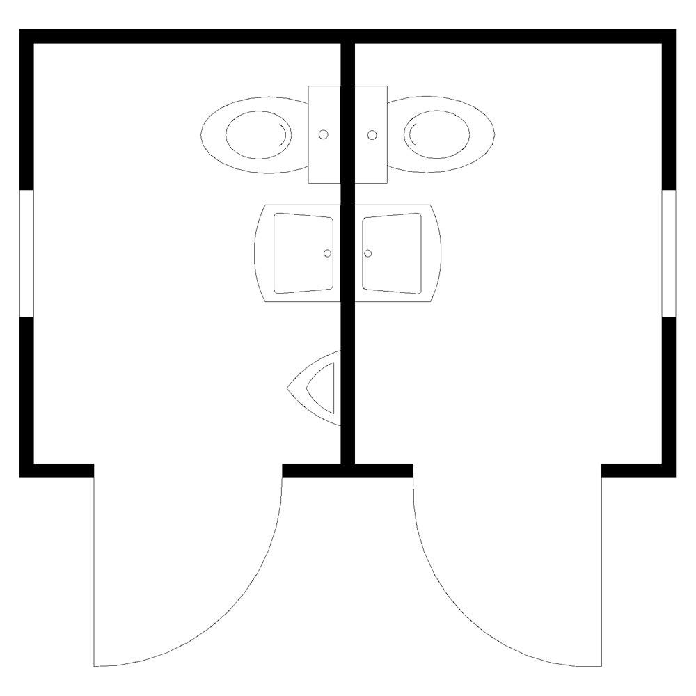 Sanitärcontainer, Baucontainer, BxTxH 3050x2170x2500 mm, mit 2 Räumen, 2 WC, 2 Waschbecken, 1 Urinal, Bodenbelastung 500 kg/qm, RAL 9002 grauweiß