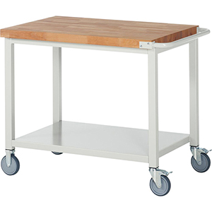 Fahrbare Werkbank, Breite 100 cm, Tiefe 70 cm, Höhe 88 cm, Platte: Buche-Riegel