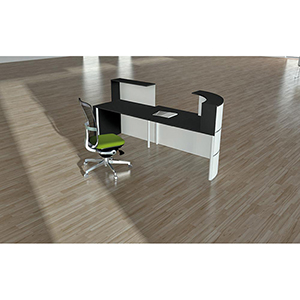 Design-Theke, BxTxH 2800x950x1100/740 mm, gebogen, Tisch mitte, weiß mit Edelstahldekor