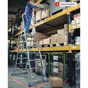 Teleskop-Plattformleiter, Plattformhöhe höhenverstellbar bis 2640 mm, 8-10 Sprossen, Plattform 500x450 mm, Gewicht 26 kg