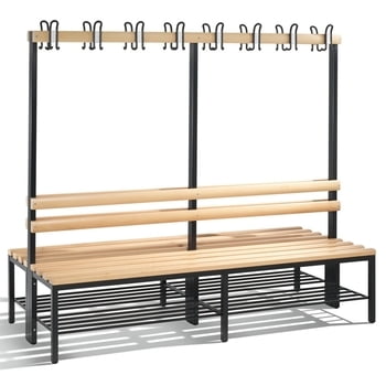 C+P Garderobenbank, Sitzbank, Umkleide, beidseitig, Breite 196 cm, Höhe 165 cm, Tiefe 75,6 cm