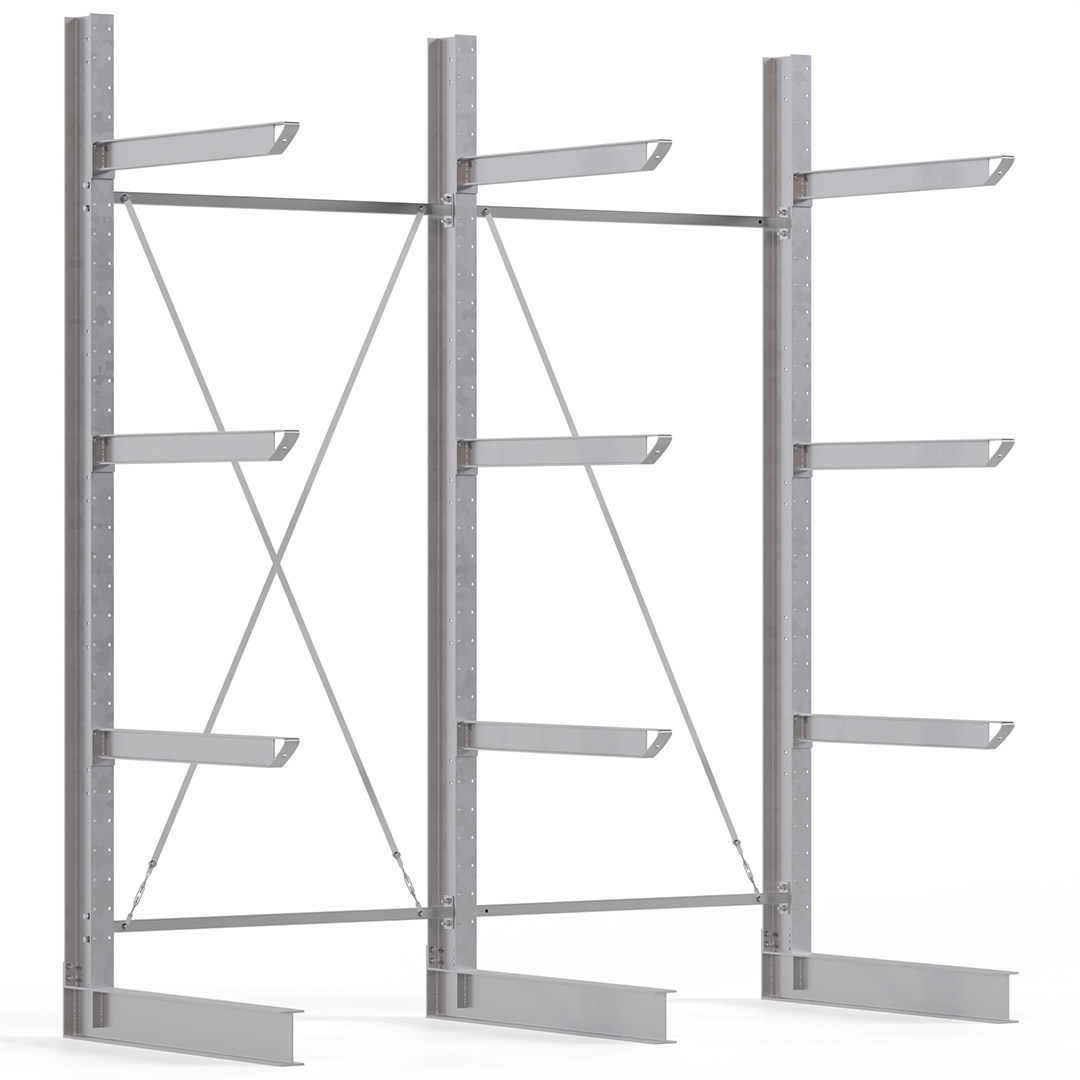 Kragarmregal KARL heavy - feuerverzinkt - Breite: 300 cm - Höhe: 350 cm - Tiefe: 120 cm - Traglast je Kragarm: 800 kg - einseitig