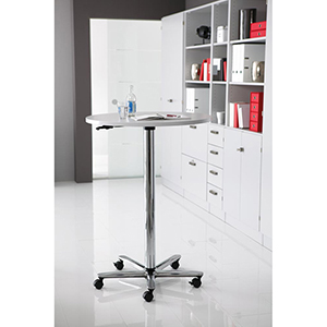 Säulentisch, Durchm.xH 800x720-1140 mm, Gasdruckfeder, Tischplatte 25 mm lichtgrau, Gestell chrom, inkl. Gleiter und 5 Rollen, 2 mit Feststeller