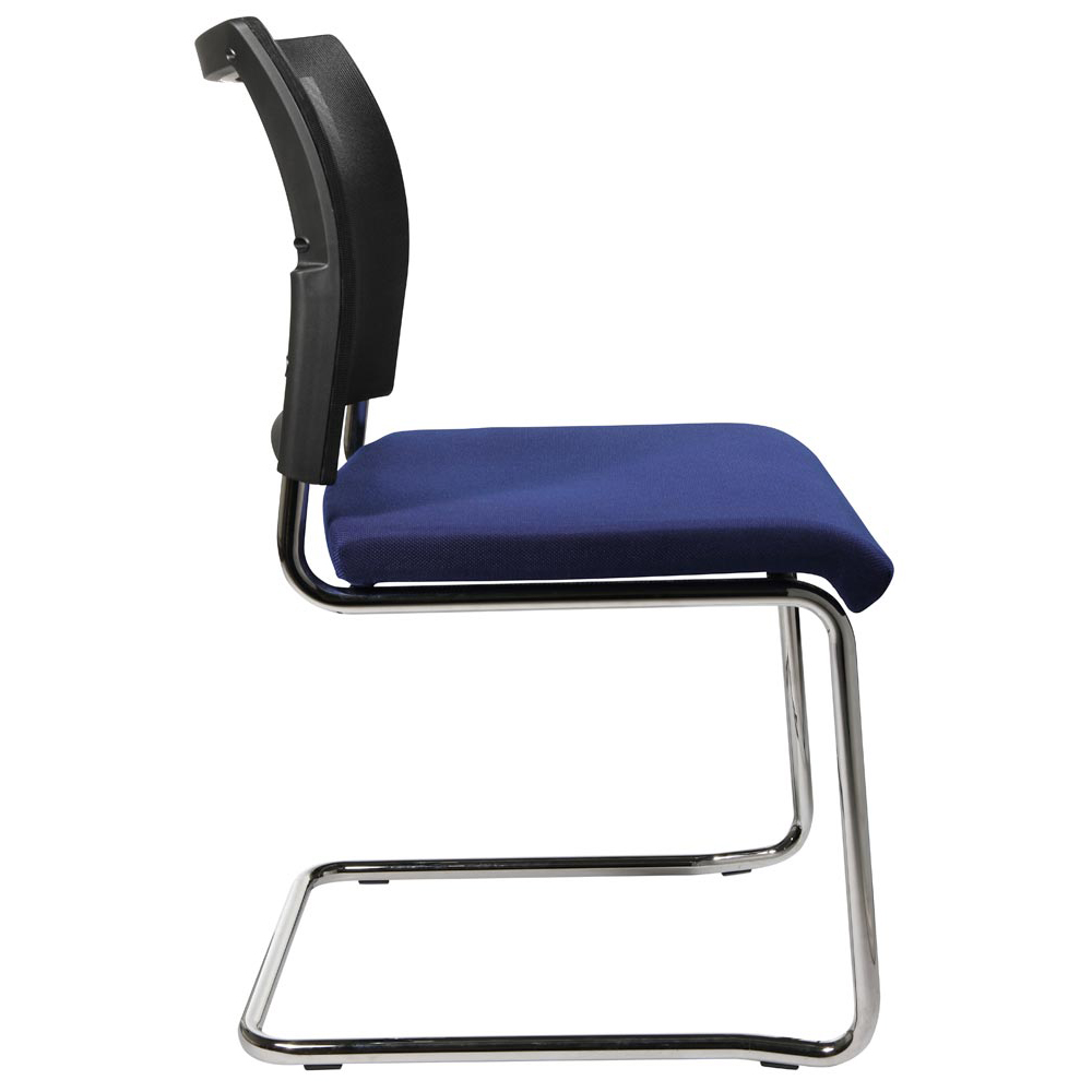 Schwingstuhl, Freischwinger, Sitz-BxTxH 480x450x450 mm, Gesamthöhe 850 mm, Gestell verchromt, Netzrücken schwarz, Sitzpolster schwarz/royalblau, VE 2 Stück