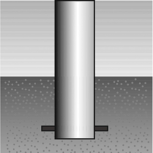 Ketten-Sperrpfosten aus Alu, rund, Durchm. 60 mm, weiß mit 3 roten Ringen, zum Einbetonieren
