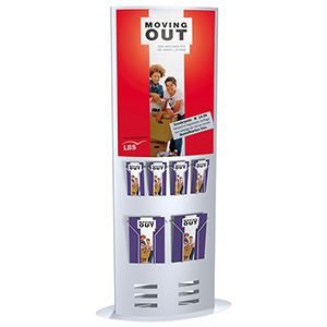 Infosäule, zweiseitig nutzbar, zur Aufnahme von DIN A4 bis DIN A1  Wechelrahmen/Prospekthaltern, BxTxH 770x330x1850 mm, alusilber