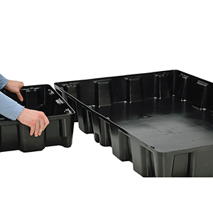 PE-Auffangwanne mit PE-Rost, BxTxH 1200x800x180 mm, Auffangvol. 120 l, Traglast 500 kg, Gewicht 12,8 kg, schwarz