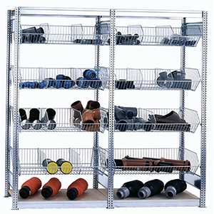 Kleinteileregal mit Gitterkörben, Anbaufeld, BxTxH 1005x500x2000 mm, 4 Ebenen mit Gitterkörben, 2 Ebenen Spanplattenboden, Fachlast 250 kg