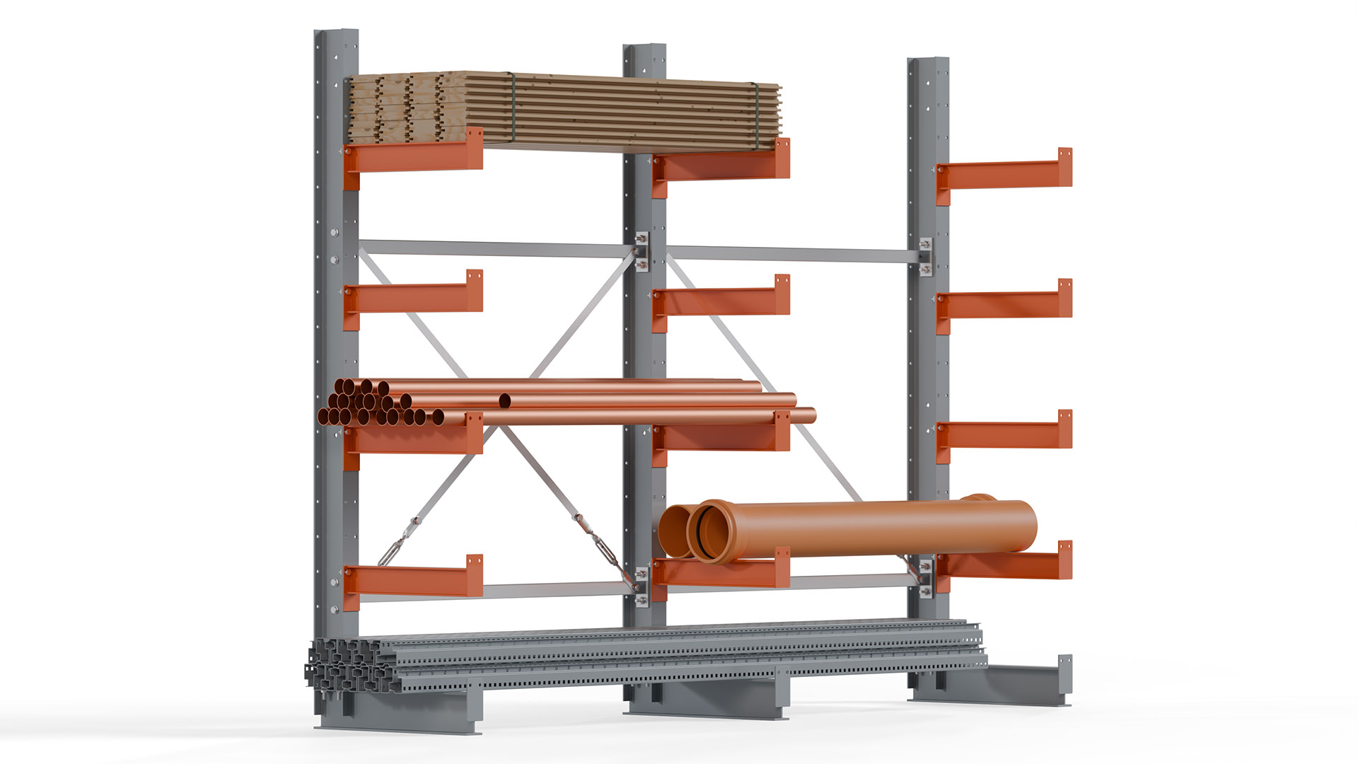 Kragarmregal KARL basic - lackiert - Breite: 256 cm - Höhe: 200 cm - Tiefe: 50 cm - Traglast je Kragarm: 870 kg - einseitig