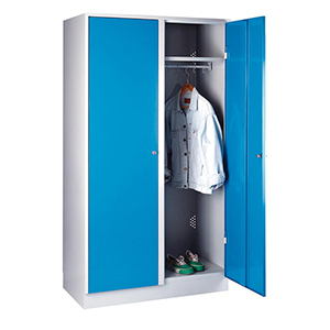 Garderoben-Wäscheschrank m. Flügeltüren u. Sockel, Breite 100 cm, Höhe 180 cm, Tiefe 50 cm, 2 Fächer