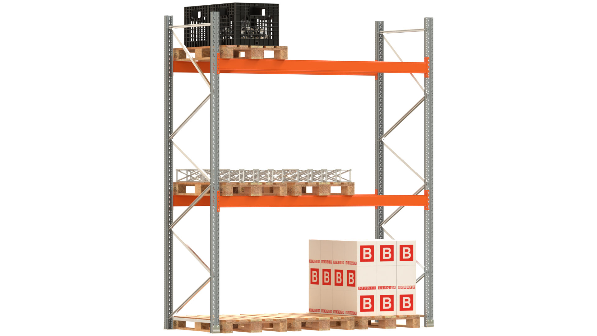 Palettenregal ARTUS - Breite 287 cm - Höhe 350 cm - Tiefe 110 cm - 2 Träger-Ebenen - Fachlast 3000 kg - 9 Palettenstellplätze