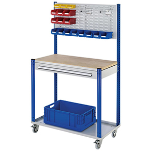 Steharbeitsplatz, Workstation, fahrbar, Breite 100 cm, Tiefe 50 cm, Höhe 173 cm, 1 Schublade(n), Platte: Multiplex