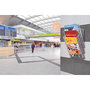 Prospekthalter für Tischaufstellung oder Wandanbringung, 3 Fächer DIN A4, Fülltiefe 24 mm, BxTxH 242x217x291 mm, VE 3 Stück