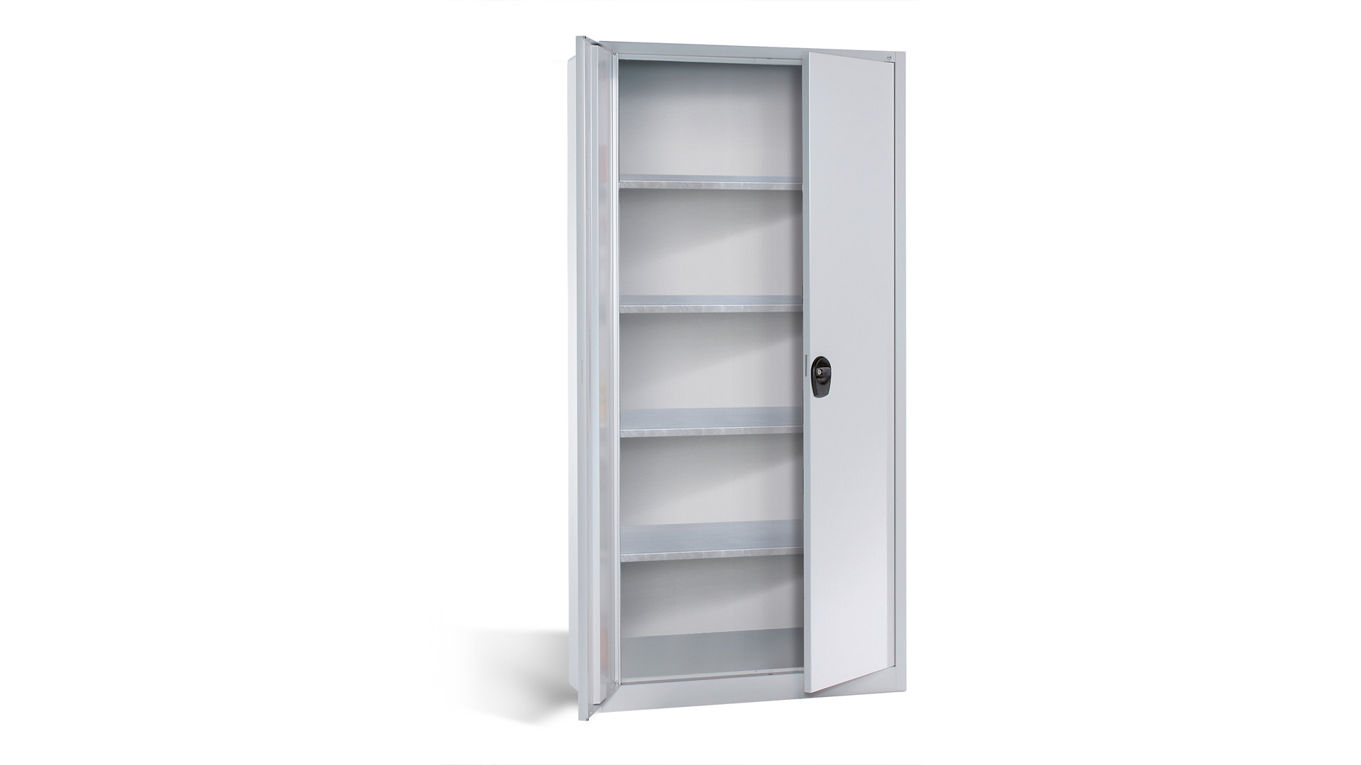Flügeltürenschrank Basic, 4 Böden verzinkt, BxTxH 940x400x1950 mm, RAL 7035