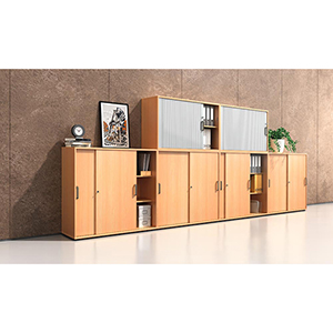 Aktenschrank mit Schiebetüren, Büroschrank, BxTxH 1200x400x748 mm, 2 OH, 1 Boden, Schloss, weiß