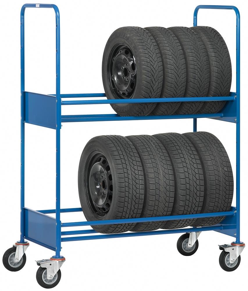 Reifenwagen mit 2 Ladeflächen, LxB 1420x600 mm, Außenmaße LxBxH 1540x670x1725 mm RAL 5007 brillantblau