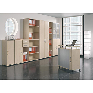 Büroregal, BxTxH 400x400x2160 mm, 6 OH, 5 Böden, Justierfüße, ahorn