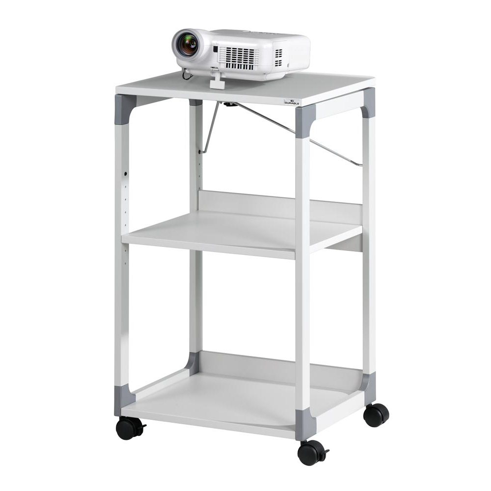 Wagen für Overheadprojektoren und Beamer, BxTxH 508x440x880 mm, 3 Böden, oberster Boden in der Neigung verstellbar, lichtgrau
