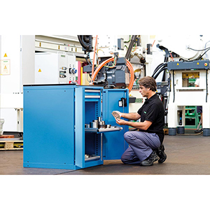 Schubladenschrank m. Flügeltüren, BxTxH 717x600x1020 mm, 1x75 Schublade u. 2 Auszüge 75 kg, Schloss, RAL 5012