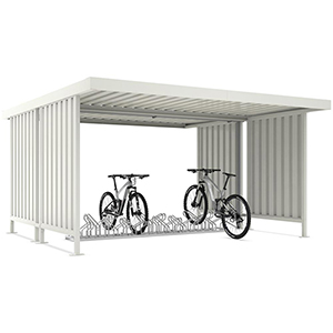 Fahrradunterstand, Überdachung, Modell Leipzig, doppelseitig, Grundeinheit ohne Seiten- und Rückwände, Profilblech RAL 9002, BxTxH 4300x4400x2350 mm